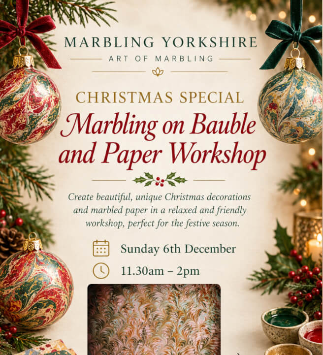 Christmas Special – Marbling on Bauble and Paper Workshop