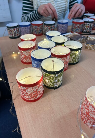Christmas Liberty Fabric Lanterns Fairylights Workshop
