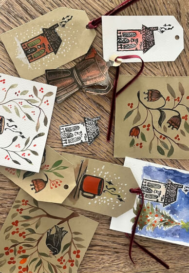 Christmas Linoprint and Watercolour Workshop